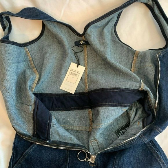 7 for all Mankind Deep V Denim Front Zip Overalls NWT Size XS Wilshire $289 - Picture 9 of 11